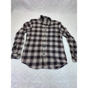 Billabong Freemont Flannel Shirt Mens Medium Brown Plaid Long Sleeve Button Up